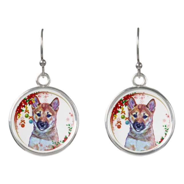 Christmas Shiba Inu Puppy Earrings (Front)