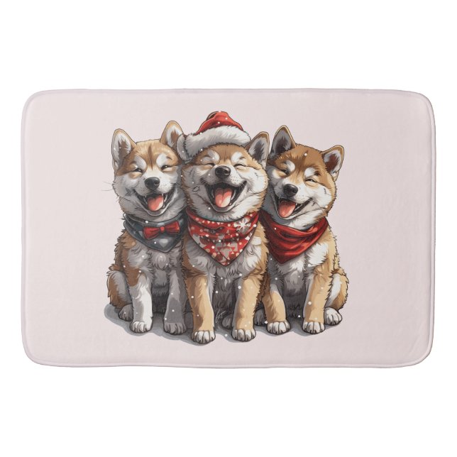 Christmas Shiba Inu Santa Dogs Bath Mat (Front)