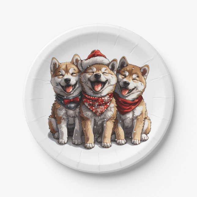 Christmas Shiba Inu Santa Dogs Paper Plates (Front)