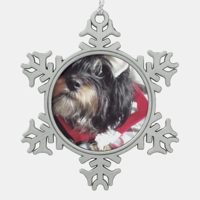 Christmas Shih Poo Snowflake Pewter Christmas Ornament (Front)