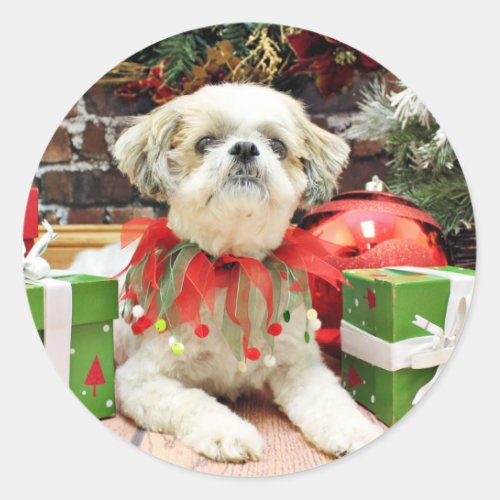 Christmas _ Shih Tzu _ Bailey Classic Round Sticker