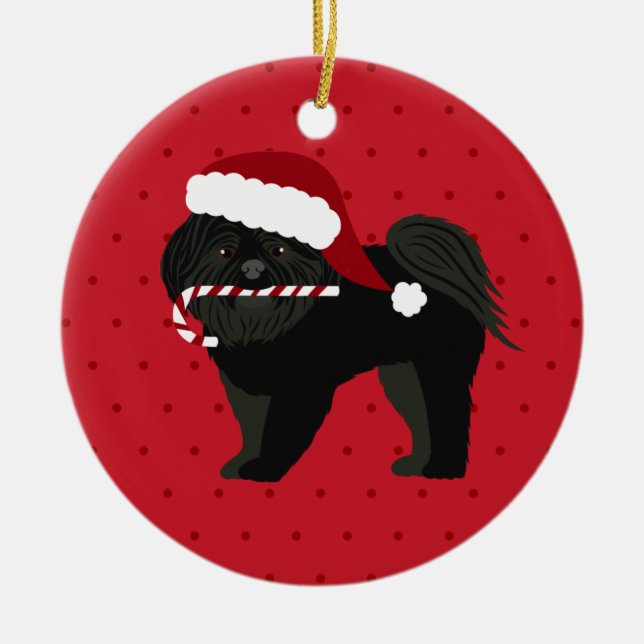 Christmas Shih Tzu Black Puppy Cut Ceramic Ornament (Front)