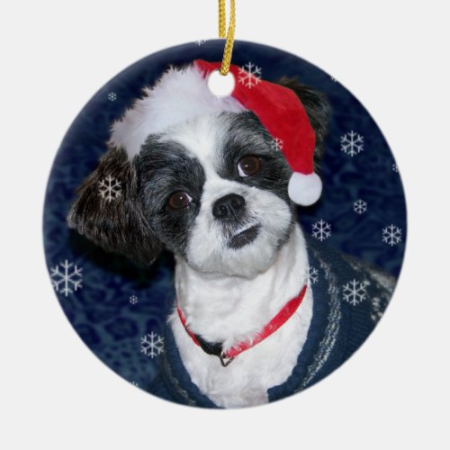 Christmas Shih Tzu Dog Ceramic Ornament