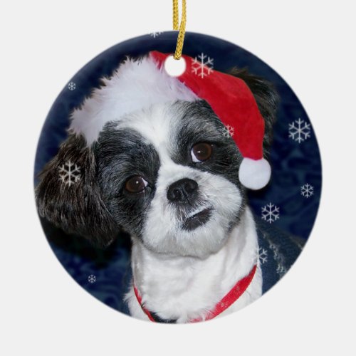 Christmas Shih Tzu Dog Ceramic Ornament