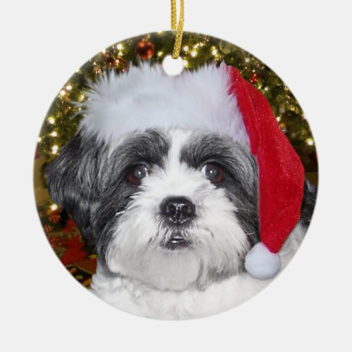 Christmas Shih Tzu Dog Ceramic Ornament