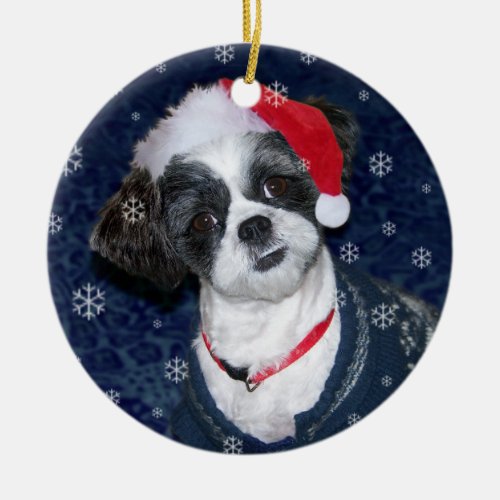 Christmas Shih Tzu Dog Ceramic Ornament