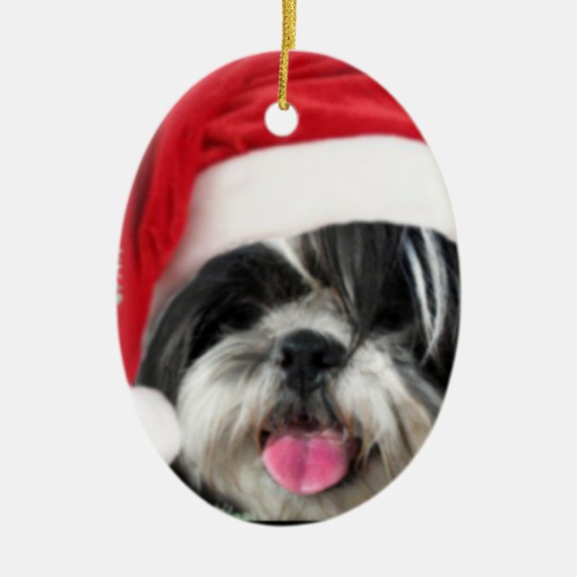 Christmas Shih Tzu Dog Ceramic Ornament (Front)