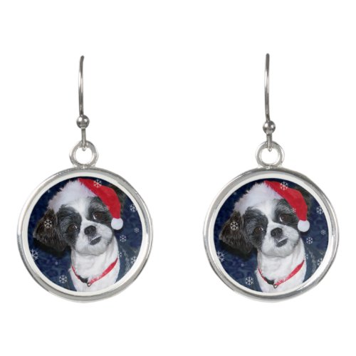 Christmas Shih Tzu Dog Earrings
