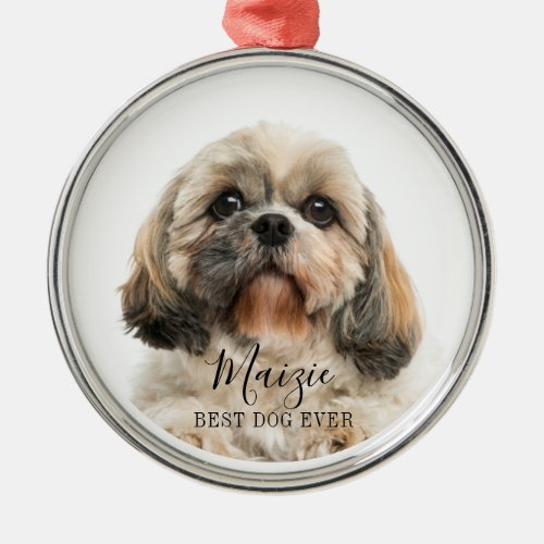 Christmas Shih Tzu Dog Personalized Pet Photo Metal Ornament