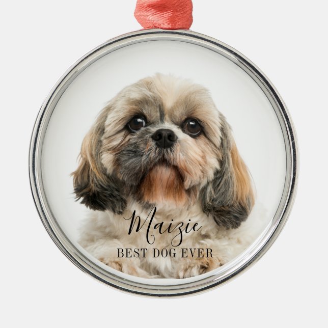 Christmas Shih Tzu Dog Personalized Pet Photo Metal Ornament (Front)