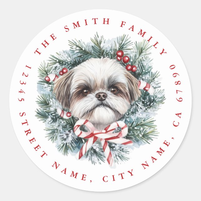 Christmas Shih Tzu Dog Round Stickers (Front)