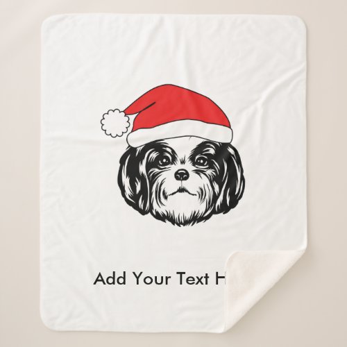 Christmas Shih Tzu Dog Santa Hat Sherpa Blanket