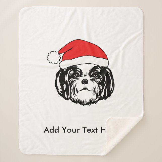 Christmas Shih Tzu Dog Santa Hat Sherpa Blanket (Front)