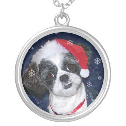 Christmas Shih Tzu Dog Silver Plated Necklace