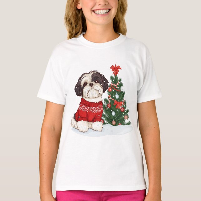 Christmas Shih Tzu Dog T-Shirt (Front)