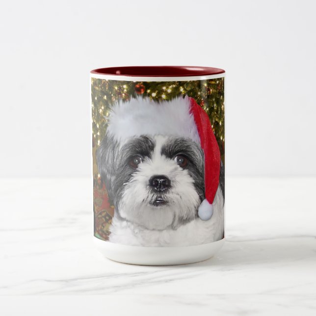 Christmas Shih Tzu Dog Two-Tone Coffee Mug (Center)