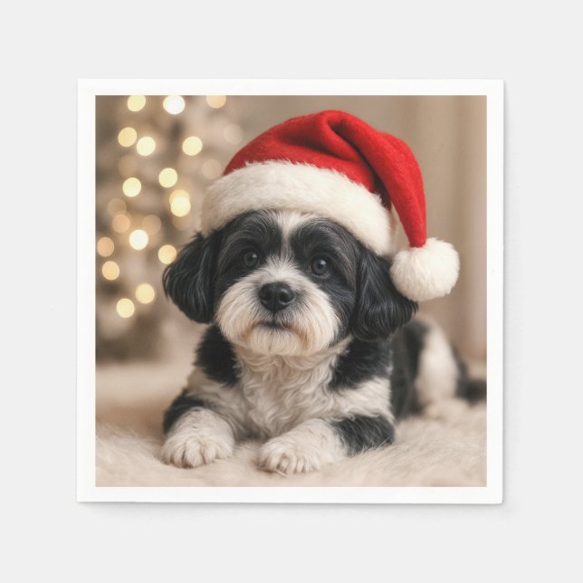 Christmas Shih Tzu Dog With Santa Hat Napkins (Front)