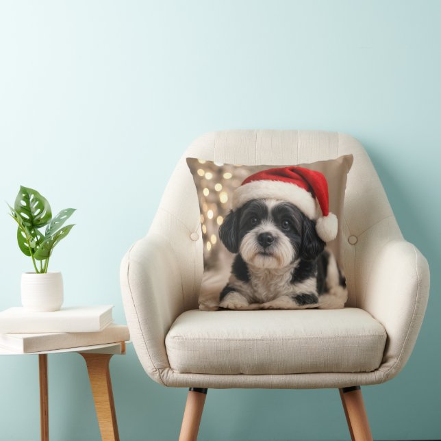 Christmas Shih Tzu Dog With Santa Hat Throw Pillow (Chair)