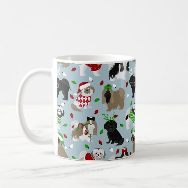 Christmas Shih Tzu Dogs Coffee Mug (Left)