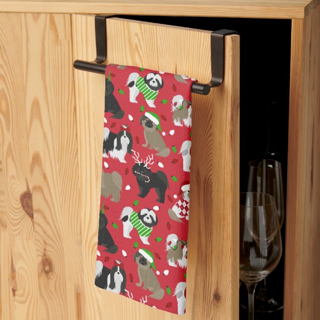 Christmas Shih Tzu Dogs Kitchen Towel (Thirds Fold)