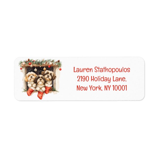 Christmas Shih Tzu Dogs Label (Front)