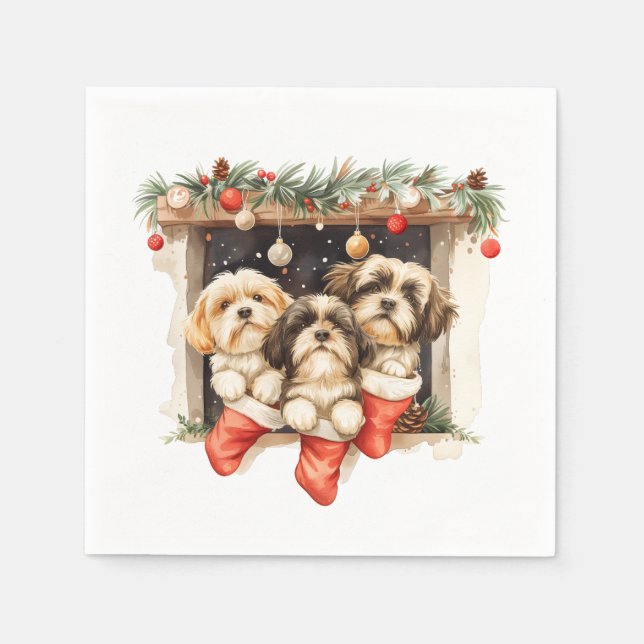 Christmas Shih Tzu Dogs Napkins (Front)