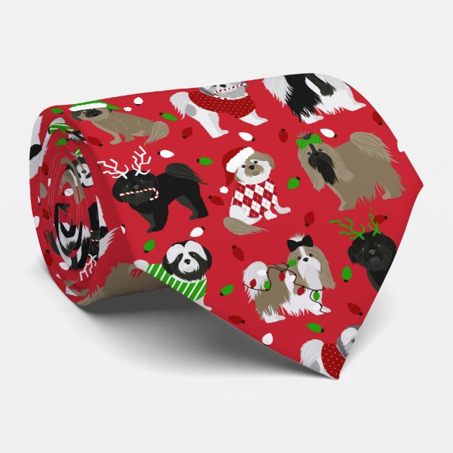Christmas Shih Tzu Dogs Neck Tie (Rolled)