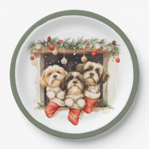Christmas Shih Tzu Dogs Paper Plates