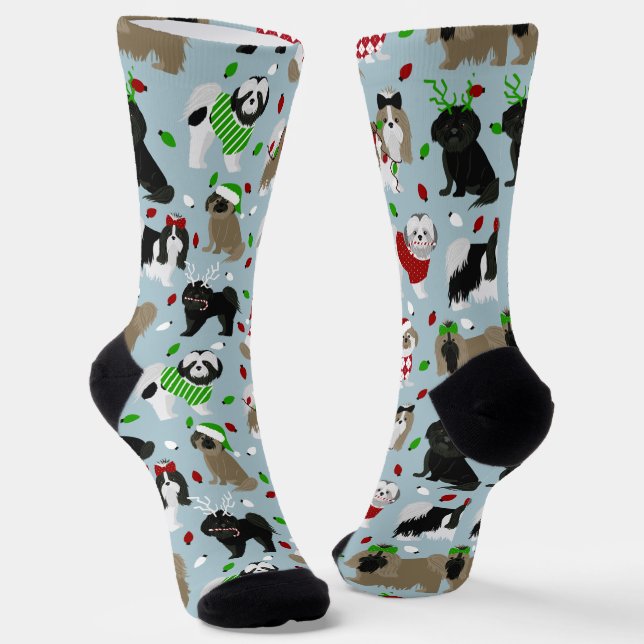 Christmas Shih Tzu Dogs Socks (Angled)