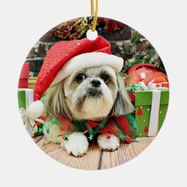 Christmas - Shih Tzu - Gizmo Ceramic Ornament (Front)