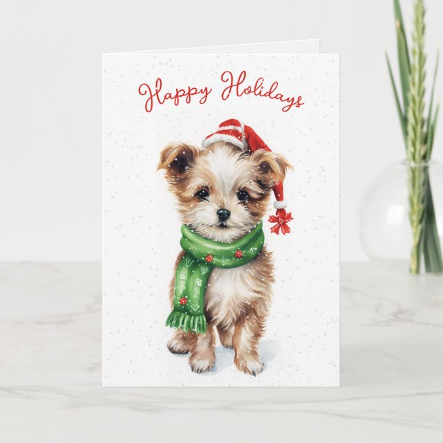 Christmas Shih Tzu In Snowflakes Holiday Card (Front)