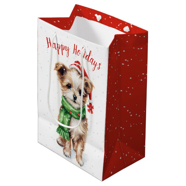 Christmas Shih Tzu In Snowflakes Medium Gift Bag (Front Angled)
