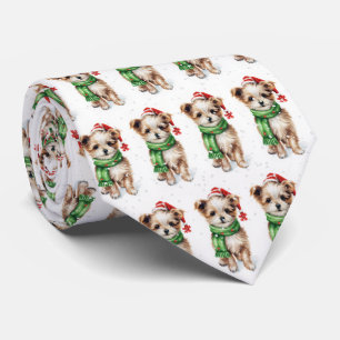 Christmas Shih Tzu In Snowflakes Neck Tie