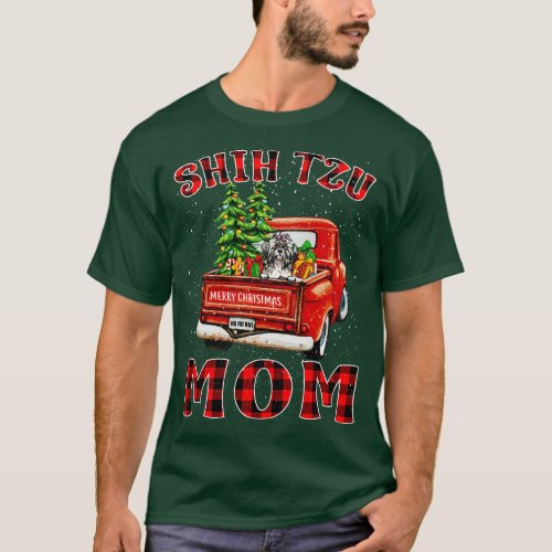Christmas Shih Tzu Mom Santa Hat Truck Tree Plaid  T_Shirt