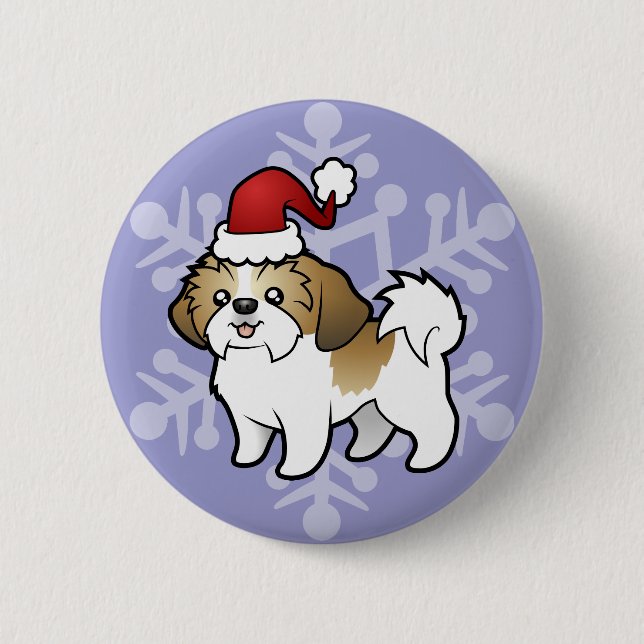 Christmas Shih Tzu (puppy cut) Button (Front)