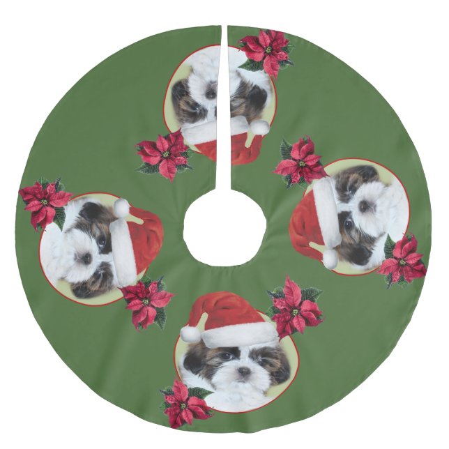 Christmas Shih Tzu  puppy tree skirt (Front)