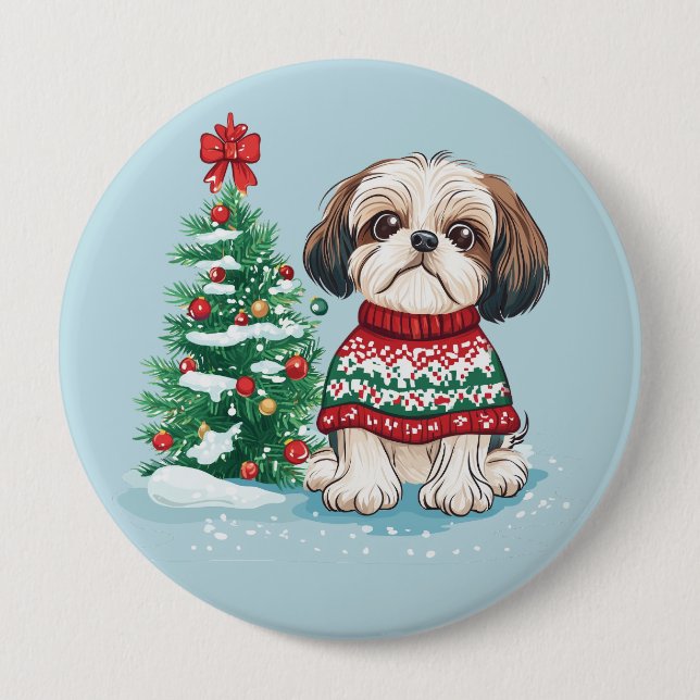 Christmas Shih Tzu Santa Dog Button (Front)
