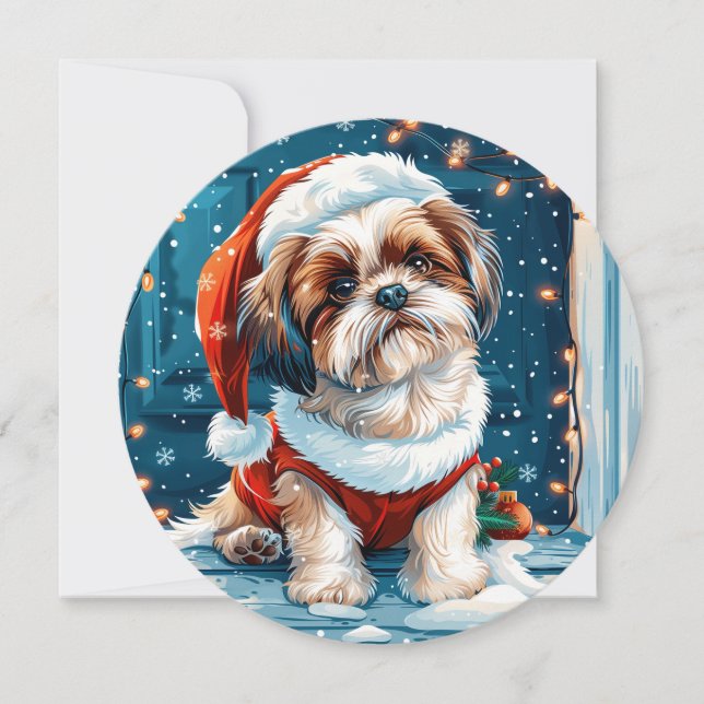 Christmas Shih Tzu Santa Dog Holiday Card (Front)