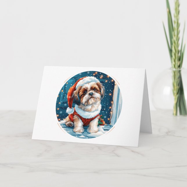 Christmas Shih Tzu Santa Dog Holiday Card (Front)