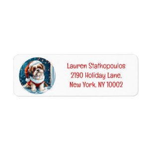 Christmas Shih Tzu Santa Dog Label