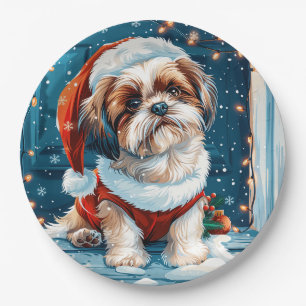 Christmas Shih Tzu Santa Dog Paper Plates