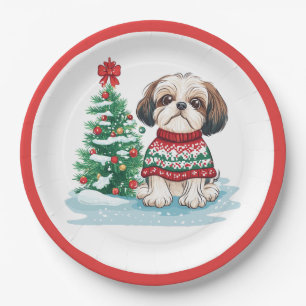 Christmas Shih Tzu Santa Dog Paper Plates