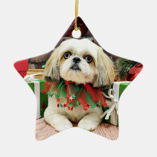Christmas - Shih Tzu - Sophie Ceramic Ornament (Front)