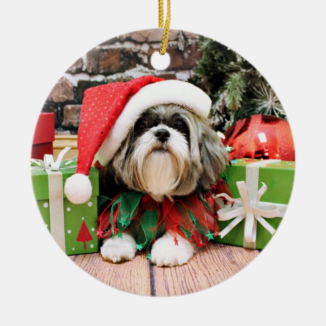Christmas - Shih Tzu - Vince Ceramic Ornament (Front)