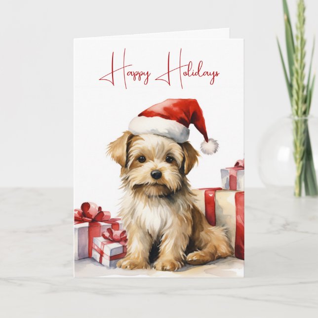 Christmas Shih-Tzu With Holiday Gifts Card (Front)