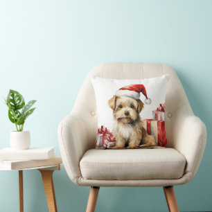 Christmas Shih-Tzu With Holiday Gifts Throw Pillow