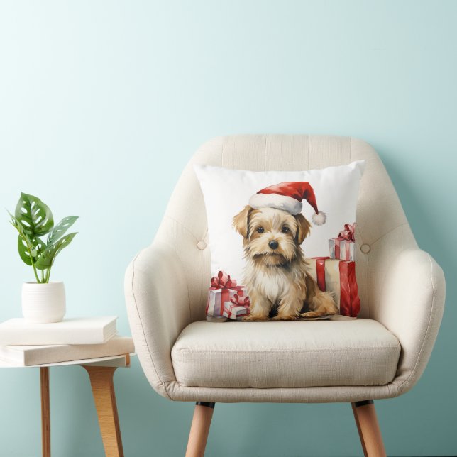 Christmas Shih-Tzu With Holiday Gifts Throw Pillow (Chair)