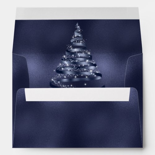 Christmas Shiny Blue Ribbon Tree Sparkle Envelope