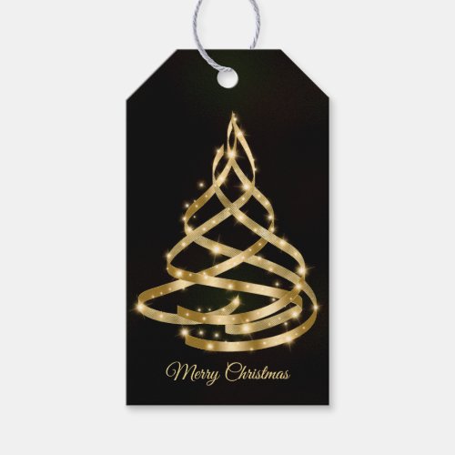 Christmas Shiny Golden Ribbon Tree Sparkle Black Gift Tags