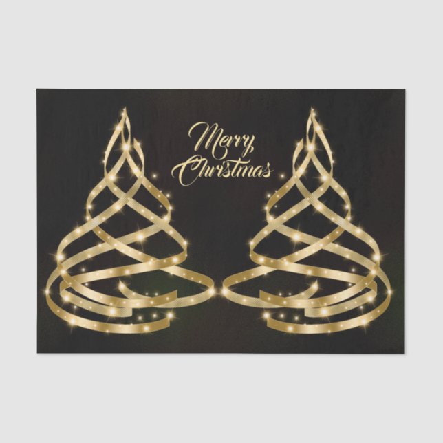 Christmas Shiny Golden Ribbon Tree Sparkle Black Tissue Paper (Front)